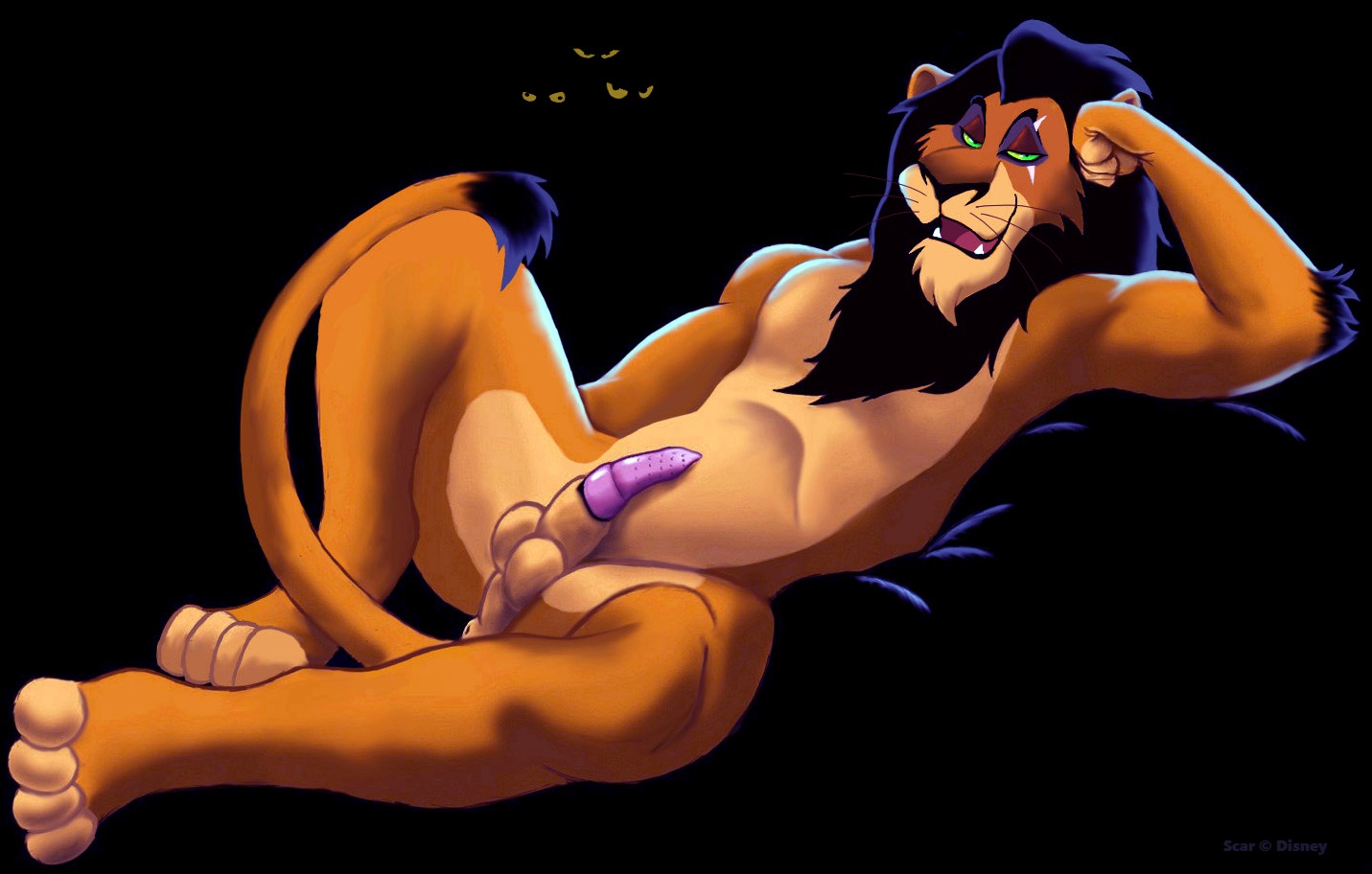 animal_genitalia anthro anthrofied anus balls biped black_background black_hair black_sheath_slit butt disney e621 erection felid genitals hair lion male mammal mane muscular muscular_anthro muscular_male pantherine penile_spines penis scar scar_(the_lion_king) sheath sheath_slit simple_background solo tarolyon the_lion_king