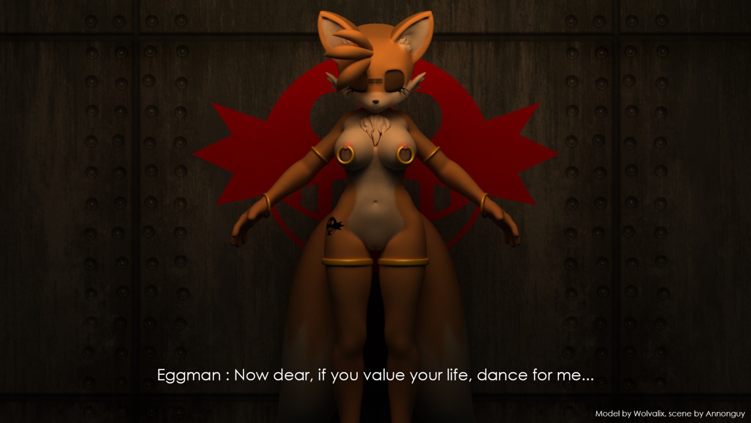 16:9 2014 3d_(artwork) annonguy anthro barcode breasts canid canine crossgender dialogue digital_media_(artwork) e621 english_text eyes_closed female fox fox_tail fur hi_res mammal miles_prower misleading_thumbnail mtf_crossgender multi_tail nipple_piercing nipples nude piercing pose sega solo sonic_the_hedgehog_(series) tail text white_body white_fur widescreen wolvalix yellow_body yellow_fur