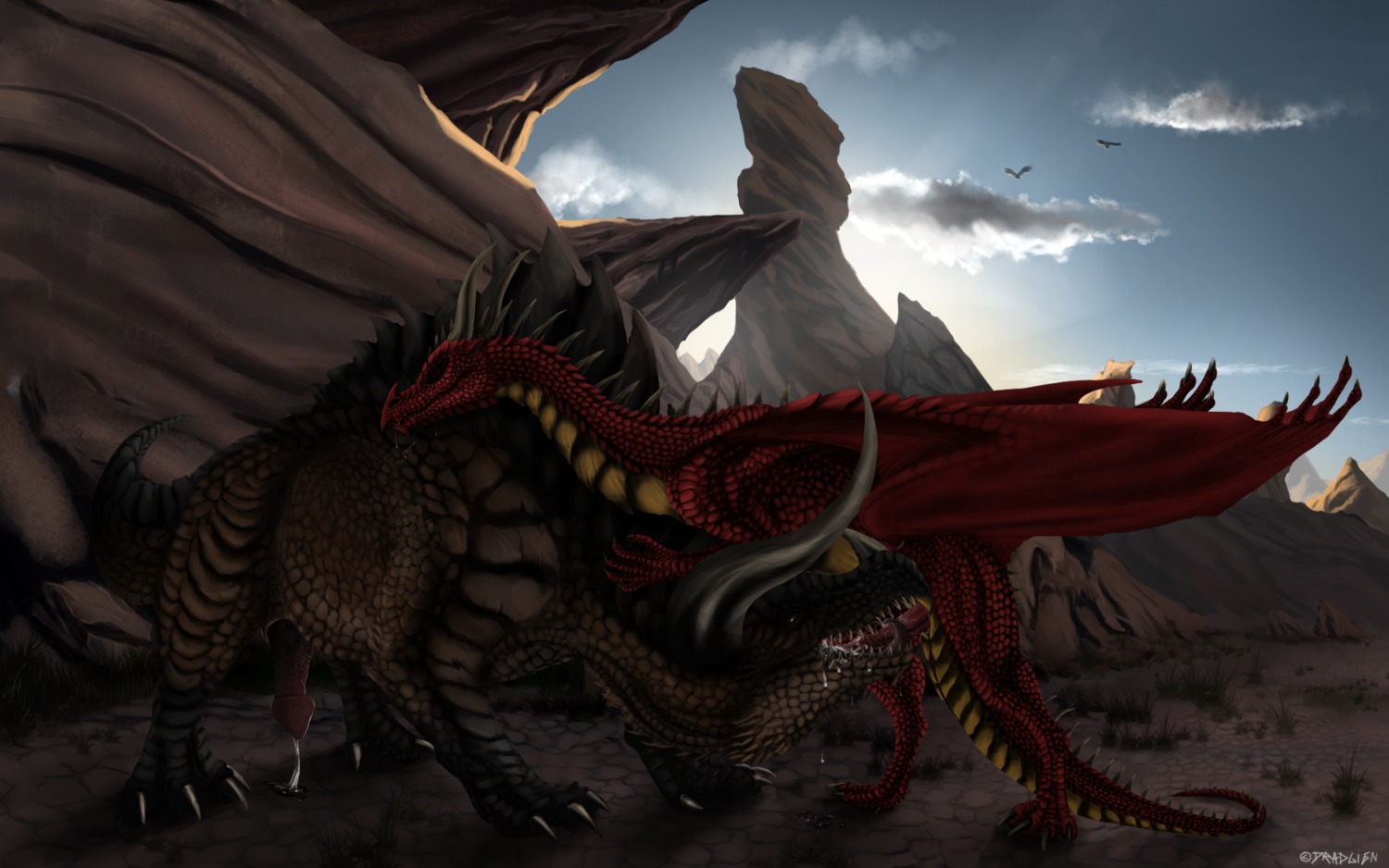 16:10 2013 amber_eyes bodily_fluids brown_body claws conditional_dnp cum cum_in_mouth cum_inside cum_on_ground cum_string dradmon dragon drooling duo e621 erection european_mythology fangs fellatio feral feral_on_feral feral_penetrated feral_penetrating feral_penetrating_feral genital_fluids genitals hi_res horn licking male male/male male_penetrated male_penetrating male_penetrating_male membrane_(anatomy) membranous_wings mythological_creature mythological_scalie mythology nude oral oral_penetration outside penetration penile penis penis_in_mouth precum saliva scales scalie sex sharp_teeth spikes syntakkos tail teeth tongue tongue_out torgon western_dragon widescreen wings