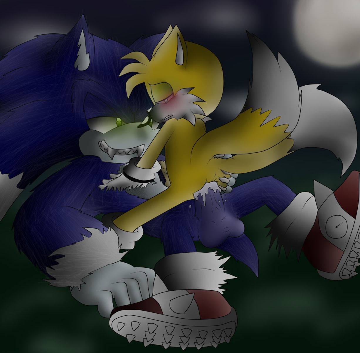 absurd_res anal anal_penetration anthro balls blue_eyes blue_hair bluechika blush bodily_fluids butt canid canine clothing cum cum_in_ass cum_inside dark digital_media_(artwork) duo e621 erection eulipotyphlan footwear fox genital_fluids genitals green_eyes hair hedgehog hi_res hyper looking_back male male/male male_penetrated male_penetrating male_penetrating_male mammal miles_prower night penetration penis red_fox sega sex shoes size_difference sketch sonic_the_hedgehog sonic_the_hedgehog_(series) sonic_the_werehog sonic_unleashed true_fox werecreature wereeulipotyphlan werehog