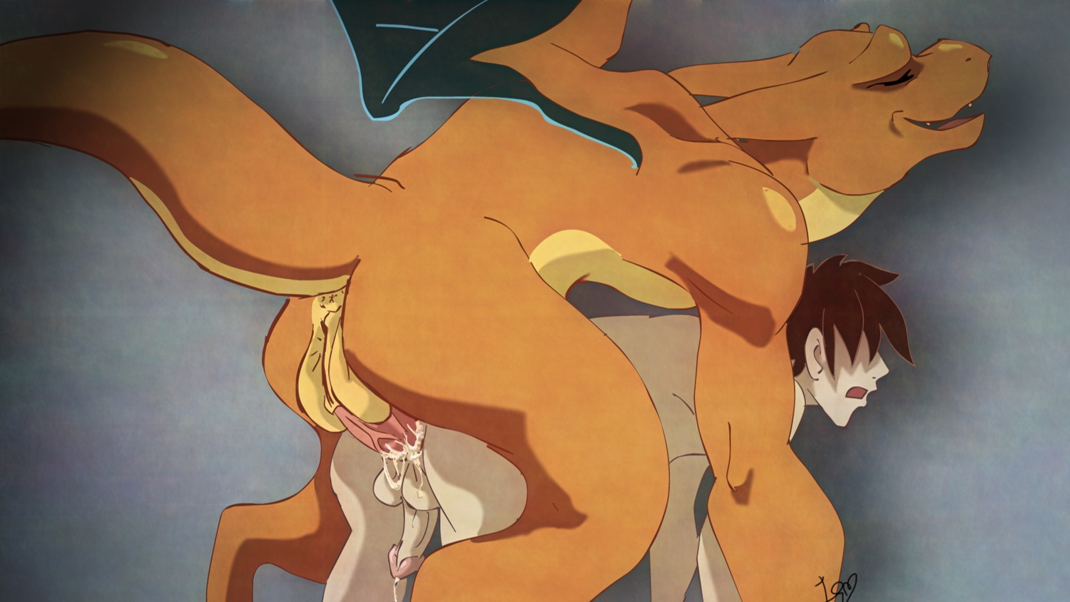all_fours anal anal_penetration anus backsack balls bent_over bodily_fluids butt charizard cum cum_in_ass cum_inside doggystyle dragon duo e621 erection eyes_closed feral from_behind_position generation_1_pokemon genital_fluids genitals hi_res human human_penetrated humanoid_genitalia humanoid_penis interspecies jaunty7 male male/male male_penetrated male_penetrating male_penetrating_male mammal membrane_(anatomy) membranous_wings mythological_creature mythological_scalie mythology nintendo nude open_mouth orange_body orange_skin penetration penis pokemon pokemon_(species) pokephilia scalie sex size_difference smaller_penetrated tail wings