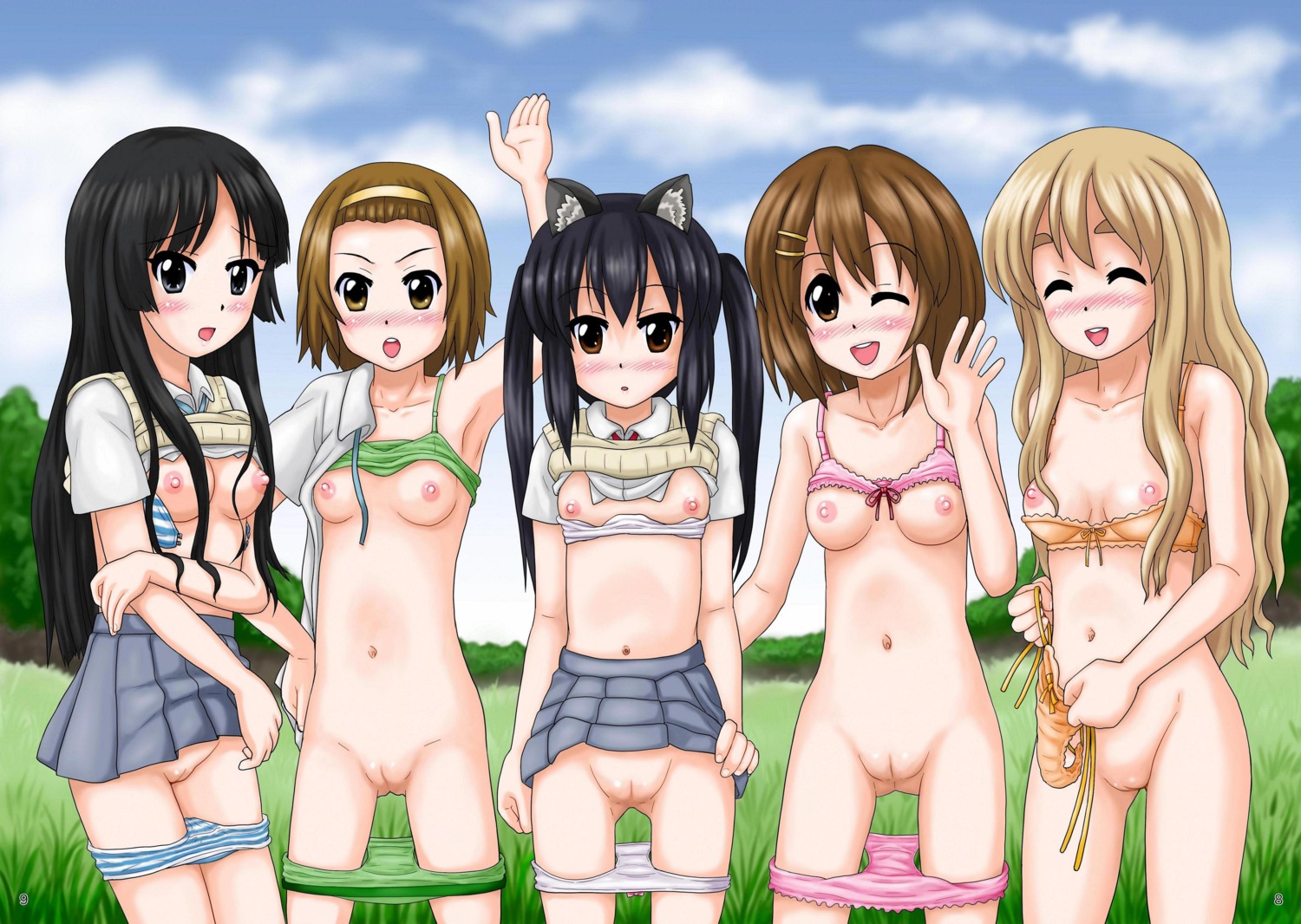5girls azusa_nakano_(k-on!) black_hair blonde_hair breasts brown_hair female female_only human human_only k-on! long_hair looking_at_viewer mio_akiyama_(k-on!) multiple_females multiple_girls nipples pussy ritsu_tainaka_(k-on!) rule34 school_uniform short_hair tsumugi_kotobuki_(k-on!) yui_hirasawa_(k-on!)
