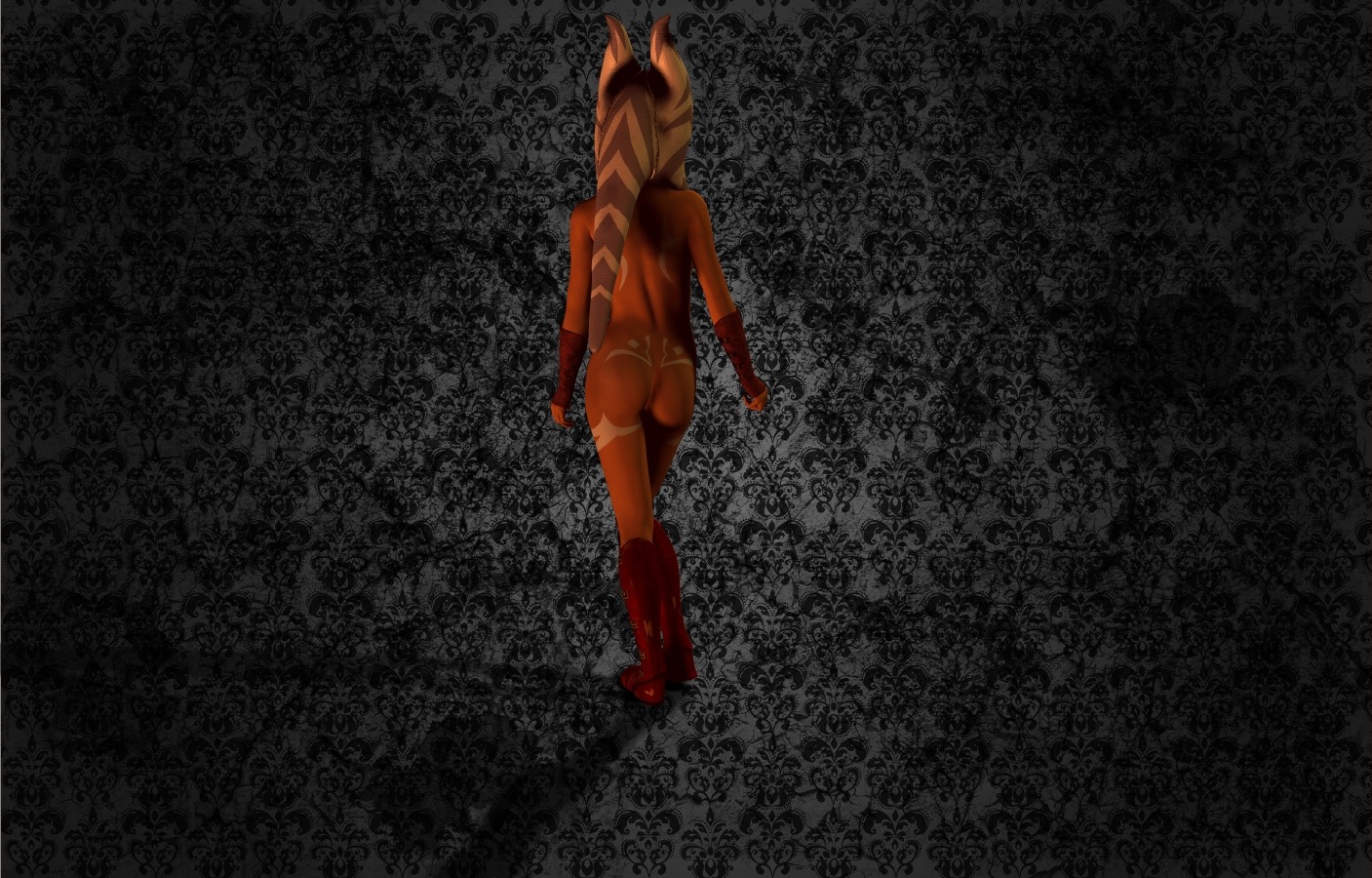 1girls 3d ahsoka_tano ass back_view clone_wars clone_wars_ahsoka_(aged_up) female female_focus female_only looking_at_viewer medium_ass nude pose pozerx rule34 simple_background skinny solo standing star_wars tagme togruta