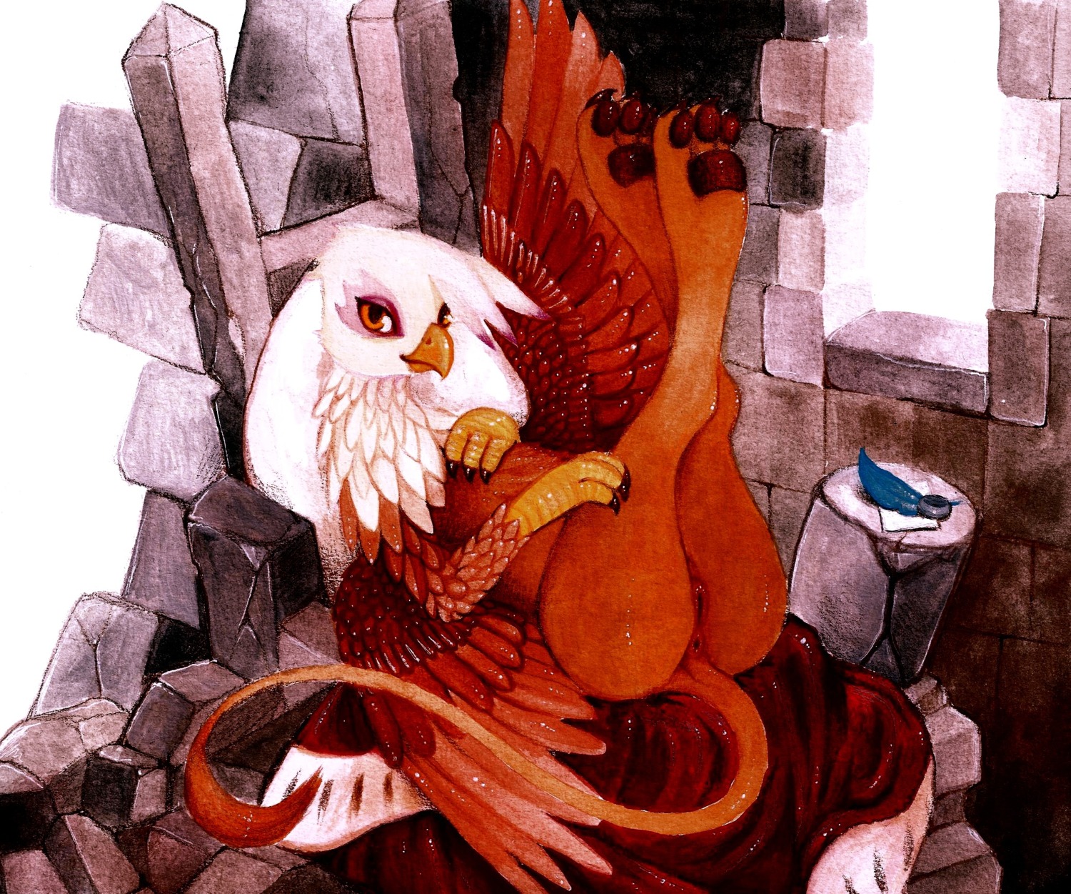 2013 3_toes amber_eyes animal_genitalia animal_vulva anus avian beak brown_body brown_feathers brown_fur claws digitigrade e621 equine_genitalia equine_vulva feathered_wings feathers feet female feral friendship_is_magic fuchs fur genitals gilda_(mlp) gryphon hasbro hi_res hindpaw legs_up looking_at_viewer lying mammal my_little_pony mythological_avian mythological_creature mythology on_back pawpads paws purple_body purple_feathers ruin soles solo tail tail_tuft toes traditional_media_(artwork) tuft vulva white_body white_feathers wings yellow_beak