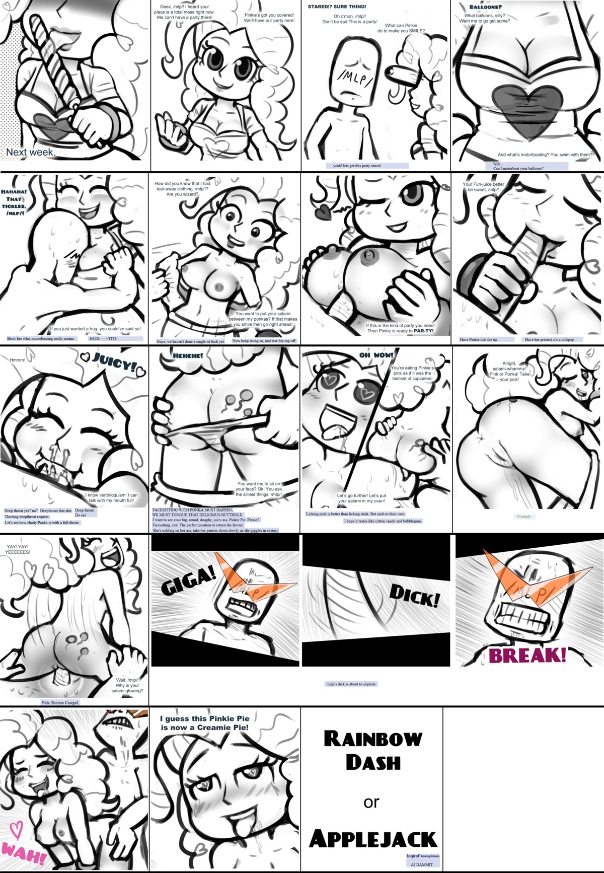 absurd_res alternate_species blush bodily_fluids breasts clothing comic cum cum_in_mouth cum_inside cumshot dialogue digital_media_(artwork) duo e621 ejaculation english_text erection eyes_closed eyewear fellatio female female_penetrated friendship_is_magic genital_fluids genitals hasbro hi_res human humanized licking male male/female male_penetrating male_penetrating_female mammal monochrome my_little_pony oral oral_penetration orgasm party penetration penile penile_penetration penis penis_in_vagina penis_lick pinkie_pie_(mlp) profanity saliva sex simple_background sunglasses sweat text tongue tongue_out undressing unknown_artist vaginal vaginal_penetration vulva