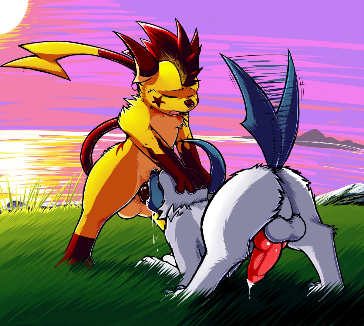 absol all_fours alternate_color animal_genitalia animal_penis anthro anthro_on_feral anthro_penetrating anthro_penetrating_feral backsack balls bestiality biped bodily_fluids butt canine_genitalia canine_penis cum cum_in_mouth cum_inside duo e621 erection eyes_closed fan_character fellatio feral feral_penetrated generation_1_pokemon generation_3_pokemon genital_fluids genitals grass interspecies knot male male/male male_penetrated male_penetrating male_penetrating_male mammal nintendo nude open_mouth oral oral_penetration outside penetration penile penis perineum plant pokemon pokemon_(species) quadruped raichu rodent roy_(raichu) roy_arashi sex sky standing star tail tail_motion tailwag tattoo
