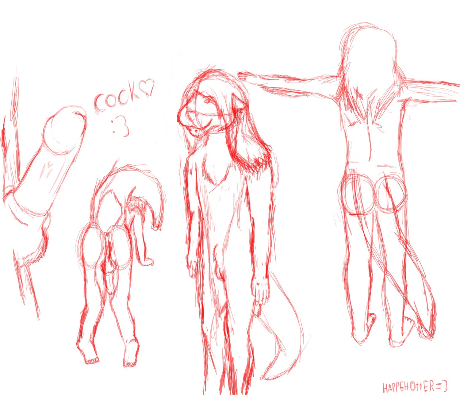 animal_genitalia anus digital_drawing_(artwork) digital_media_(artwork) e621 erection fully_sheathed genitals happehotter=3 hi_res humanoid_genitalia humanoid_penis male mammal monochrome mustelid nude otter penis red_and_white sheath signature sketch_page solo tail