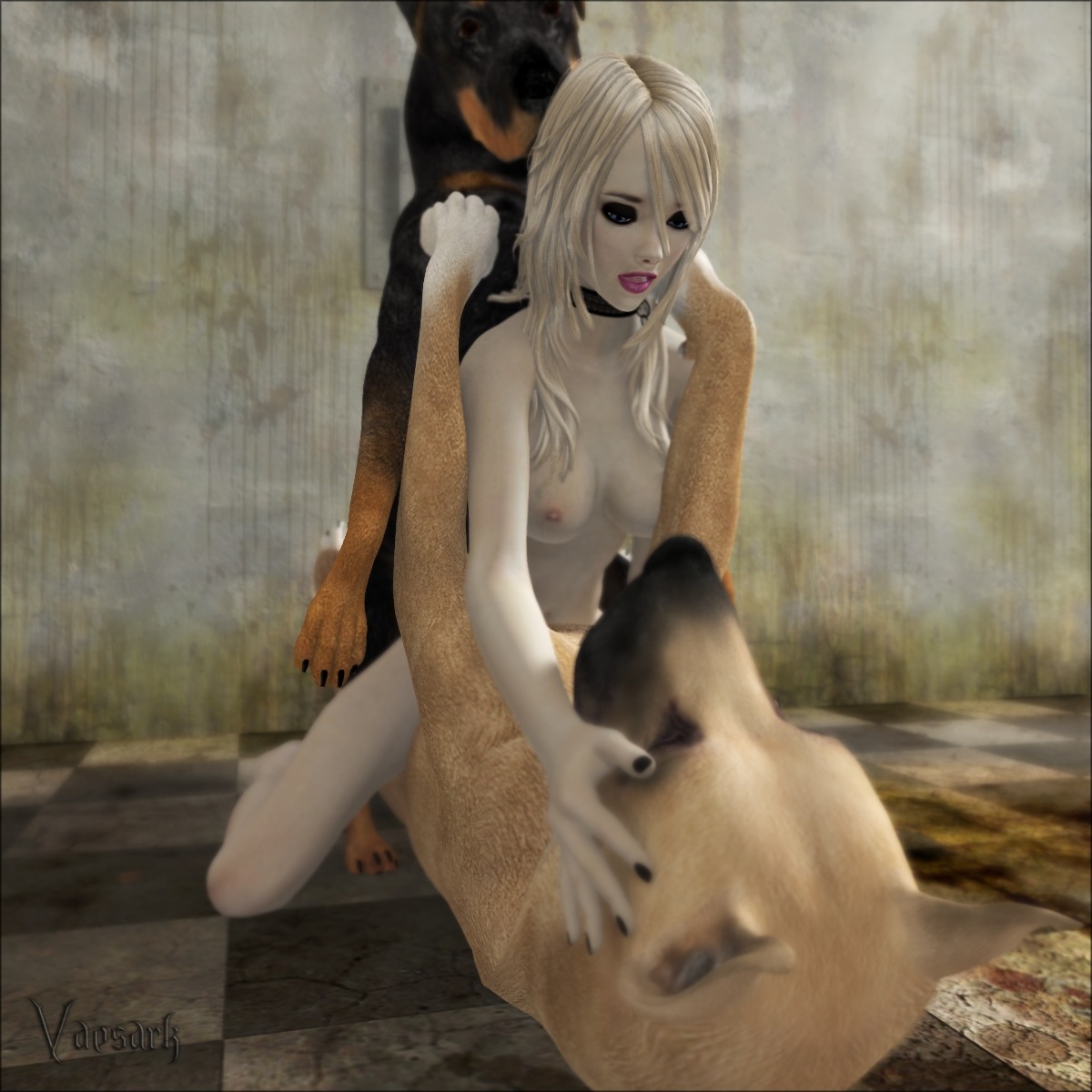 1:1 3d_(artwork) anal anal_penetration bestiality black_body black_fur blonde_hair breasts canid canine canis collar digital_media_(artwork) dirty domestic_dog double_penetration e621 female female_human female_on_feral feral feral_penetrating feral_penetrating_human fur great_dane group group_sex hair hi_res human human_on_feral human_penetrated interspecies male male/female male_penetrating mammal mastiff molosser nipples nude penetration realistic_feral rottweiler sandwich_position sex tan_body tan_fur threesome trio vaesark vaginal vaginal_penetration