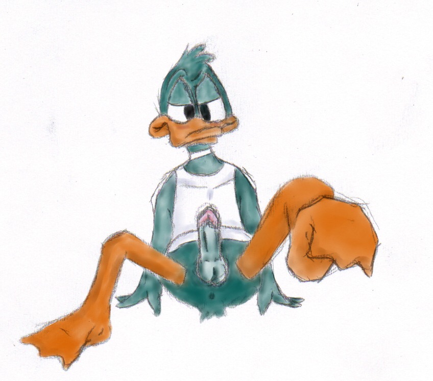anthro bottomless duck front_view male male_only penis plucky_duck rule34 sitting solo tagme tiny_toon_adventures