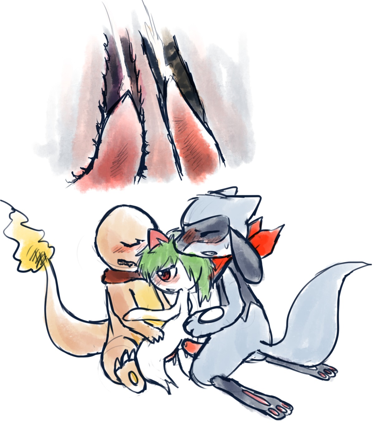 anal anal_sex charmander female fire haychel male nintendo penetration pok&eacute;mon_(species) pokemon pokemon_(species) pokemon_dppt pokemon_rgby pokemon_rse pussy ralts red_eyes riolu rule34 scarf straight tail tail_fire threesome vaginal_penetration