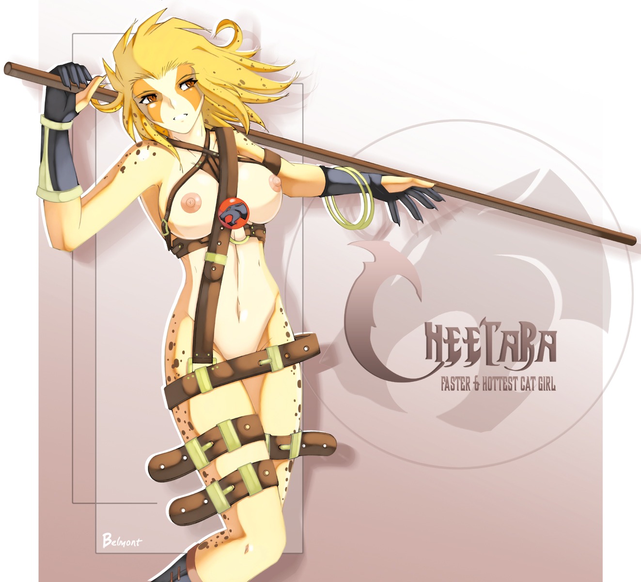 2011 5_fingers animal_humanoid areola armband armor belly belt big_breasts black_clothing black_gloves black_handwear blonde_hair border breasts brown_background brown_body brown_clothing brown_fur brown_hair brown_spots casual_exposure cat_humanoid cheetah_humanoid cheetara clenched_teeth clothed clothing curvy_figure e621 english_text eyebrows eyelashes facial_markings felid felid_humanoid feline feline_humanoid female fingers flowing_hair front_view fur fur_markings glistening glistening_body glistening_breasts glistening_eyes glistening_fur gloves gold_(metal) gold_jewelry gradient_background hair handwear harness head_markings hi_res holding_object holding_staff holding_weapon hourglass_figure humanoid humanoid_hands ineffective_clothing jewelry joseluisbelmont legband long_hair looking_aside looking_at_viewer mammal mammal_humanoid markings melee_weapon messy_hair mostly_nude multicolored_body multicolored_clothing multicolored_fur multicolored_gloves multicolored_hair multicolored_handwear navel nipples orange_body orange_eyes orange_fur orange_markings pink_areola pink_nipples pinup polearm portrait pose pubic_mound red_eyes shadow signature simple_background skimpy slim small_waist solo spots spotted_body spotted_fur spotted_hair staff standing tan_background tan_belly tan_body tan_fur teeth text three-quarter_portrait thundercats thundercats_2011 two_tone_clothing two_tone_gloves two_tone_hair two_tone_handwear unconvincing_armor weapon white_background white_border wide_hipped_female wide_hipped_humanoid wide_hips wristband yellow_body yellow_clothing yellow_fur yellow_gloves yellow_handwear