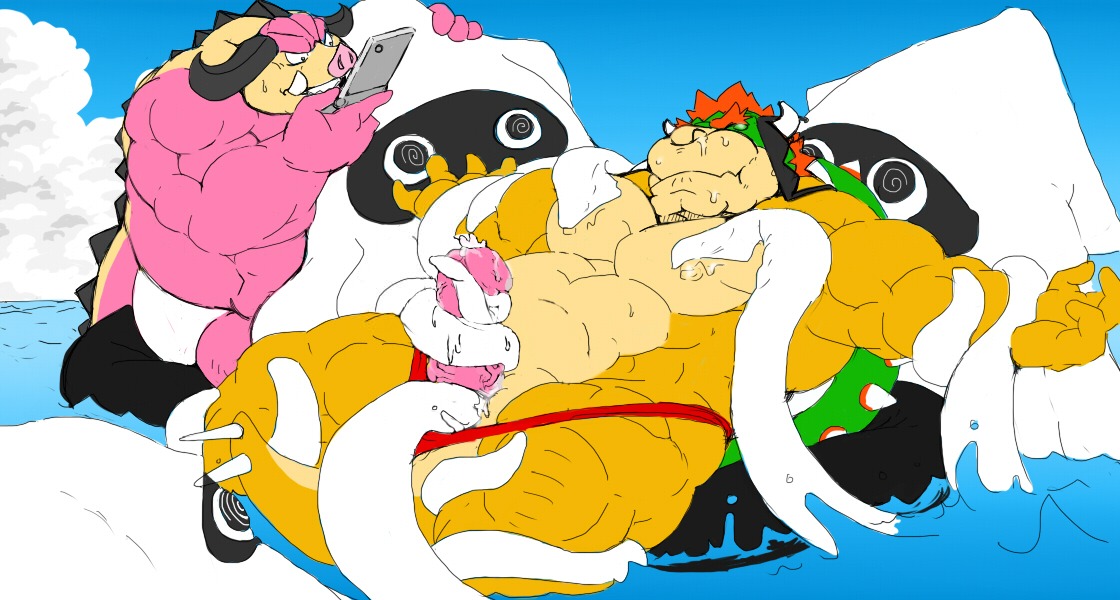 blooper bowser green_shell horns koopa male male_only mario_(series) mario_and_luigi_(series) midbus nintendo nipples rule34 shell spiky_shell tagme