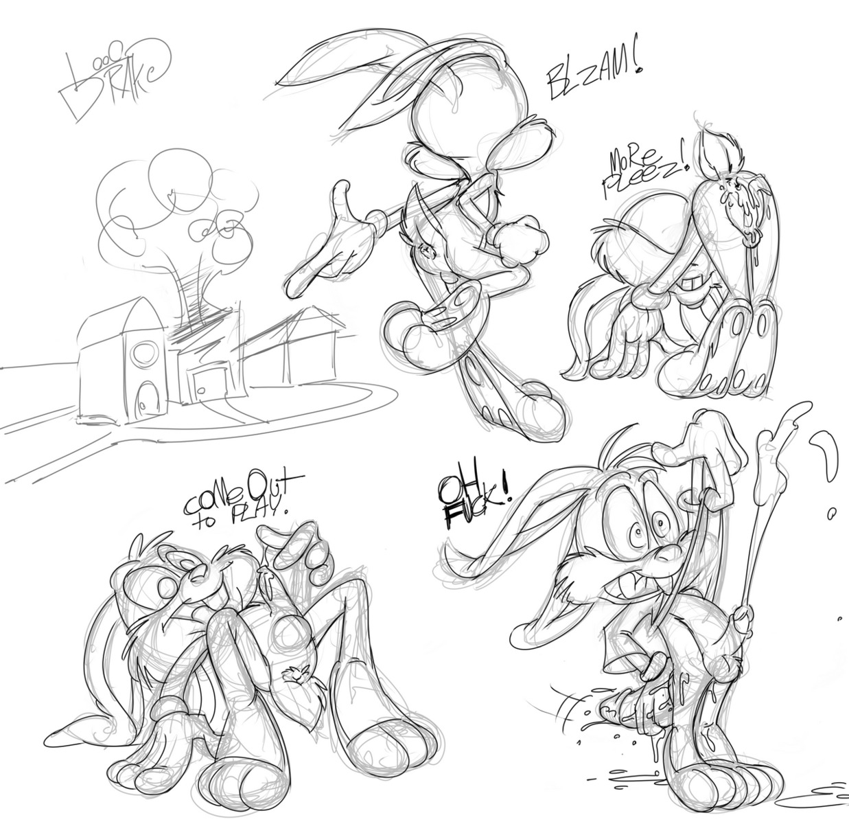 anthro buster_bunny cum ejaculation fur furry looqdrake male male_only mammal monochrome penis rabbit rule34 sketch tagme tiny_toon_adventures