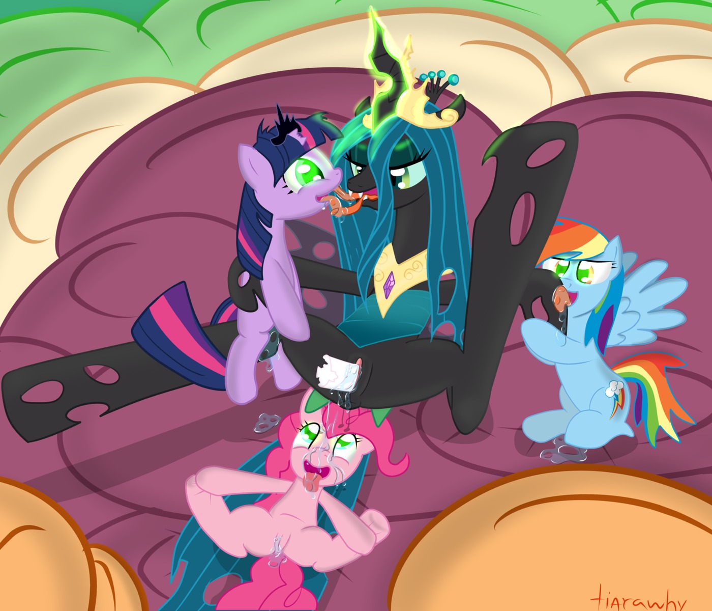 2012 anus arthropod blue_body blue_feathers blue_fur bodily_fluids butt changeling_(mlp) corruption crown cutie_mark drooling e621 earth_pony equid equine feathered_wings feathers female female/female feral french_kissing friendship_is_magic fur genital_fluids genitals green_eyes group hair hasbro headgear hi_res horn horse hypnosis interspecies jewelry kissing licking long_hair magic mammal masturbation mind_control multicolored_hair multicolored_tail my_little_pony mythological_creature mythological_equine mythology necklace open_mouth oral orgasm pegasus penetration pink_body pink_fur pink_hair pinkie_pie_(mlp) pony purple_body purple_fur purple_hair queen_chrysalis_(mlp) rainbow_dash_(mlp) rainbow_hair rainbow_tail saliva sex spread_legs spreading tail tiarawhy tongue tongue_out twilight_sparkle_(mlp) two_tone_hair unicorn vaginal vaginal_fluids vaginal_masturbation vaginal_penetration vulva wings