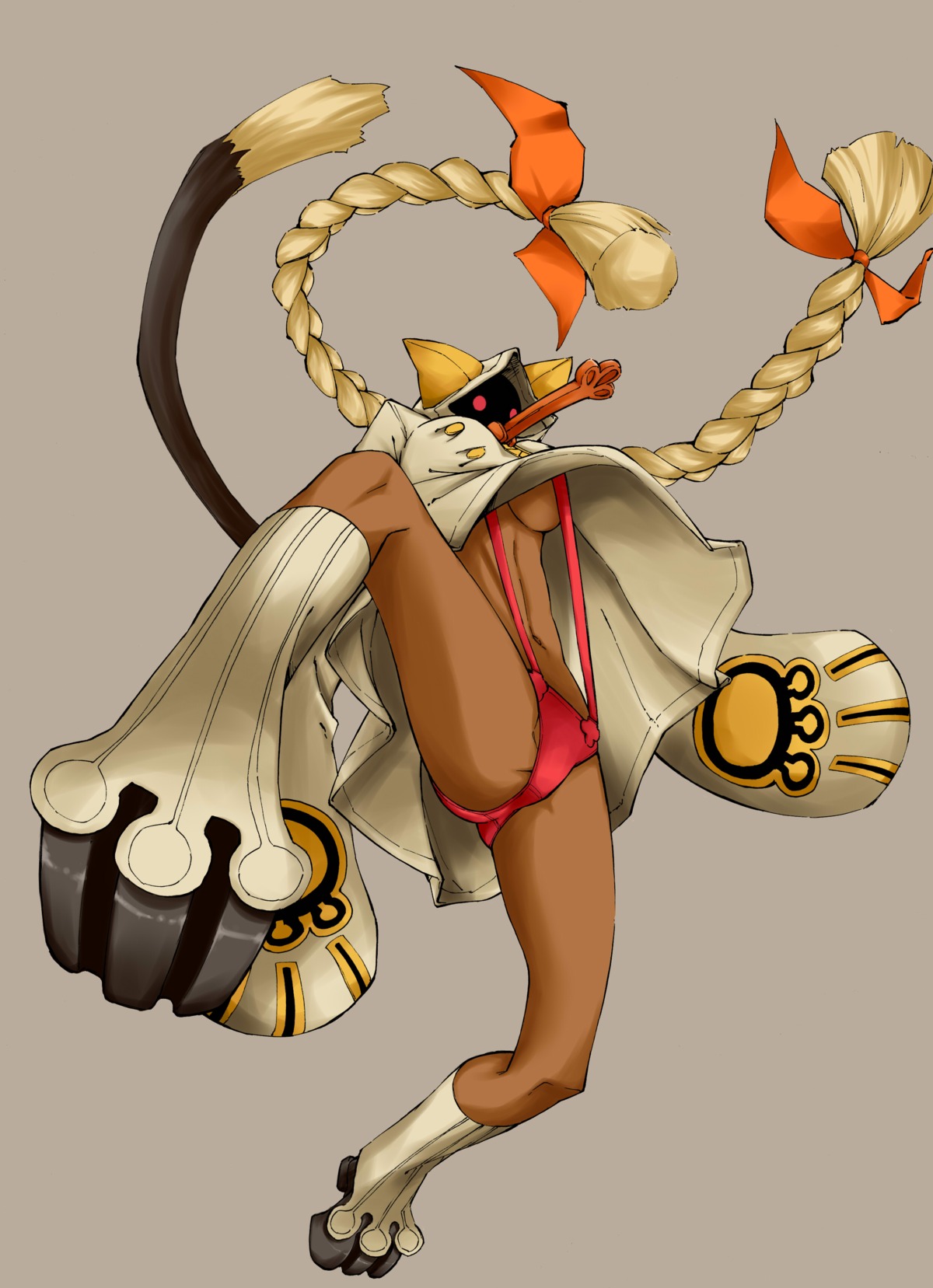 animal_ears blazblue braid cat_ears cat_tail claws dark-skinned_female dark_skin female glowing_eyes grin high_resolution hood panties pantyshot red_eyes rule34 smile tail taokaka twin_braids underwear
