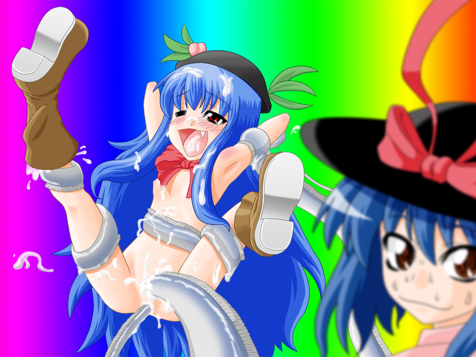 blue_hair consensual_tentacles cute_fang female hat rape red_eyes rule34 tentacle