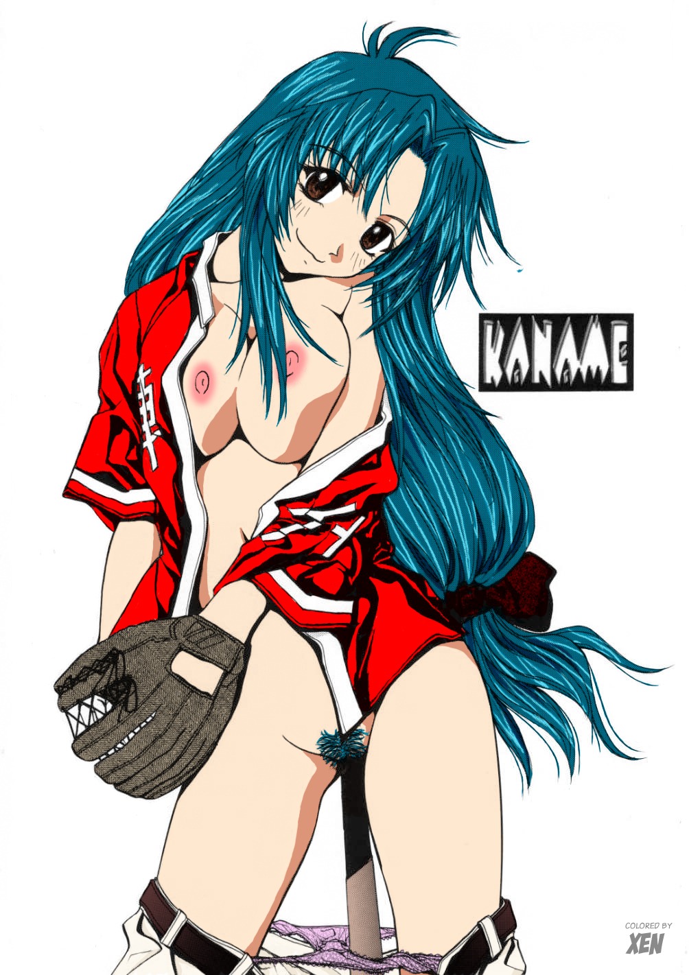 1girls baseball_bat breasts chidori_kaname female female_only full_metal_panic nipples panties pubic_hair rule34 solo white_background
