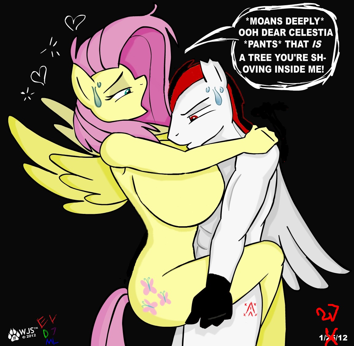 2012 anthro equine female fluttershy_(mlp) friendship_is_magic male my_little_pony pegasus rule34 smooth_skin tagme wolfjedisamuel