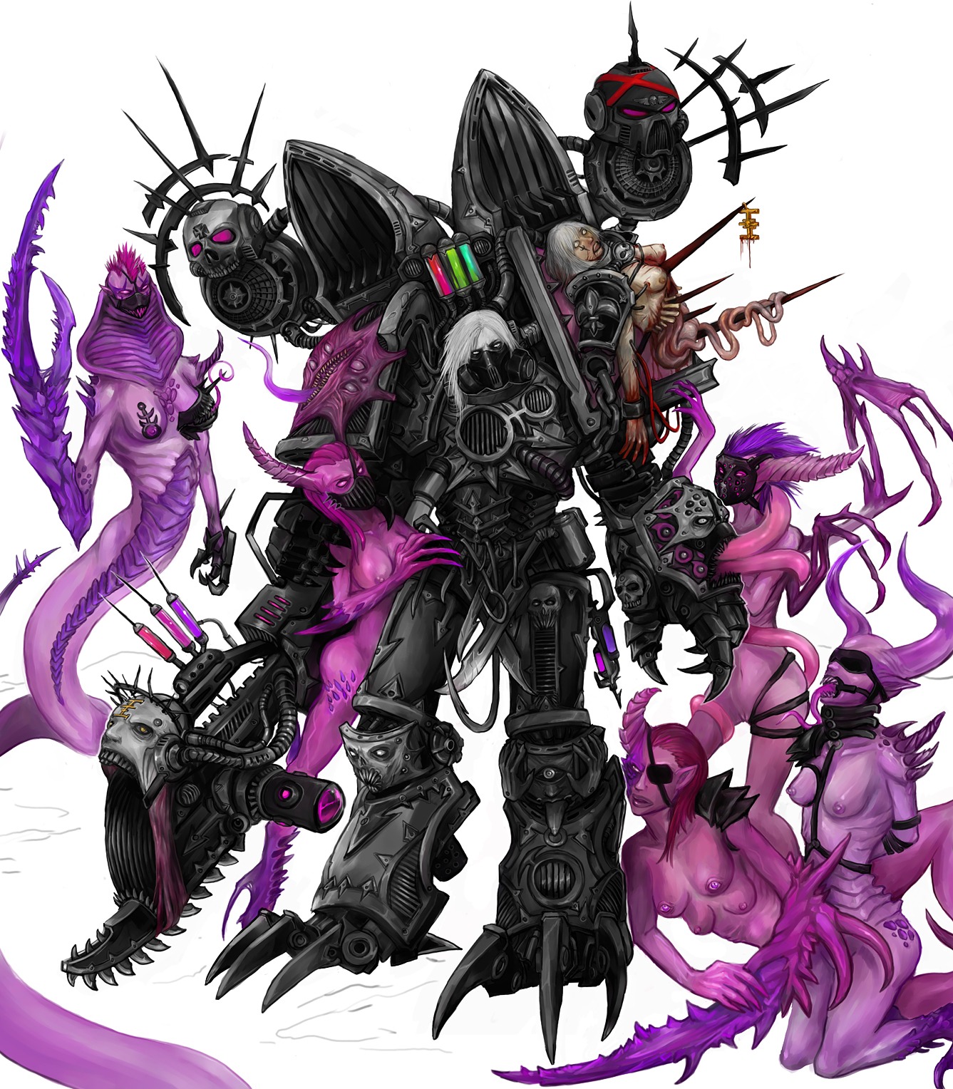 6girls adepta_sororitas breasts chaos_(warhammer) chaos_daemon chaos_space_marine daemonette emperors_children female imperium_of_man noise_marine power_armor rule34 sister_of_battle tentacle torture-device warhammer_(franchise) warhammer_40k