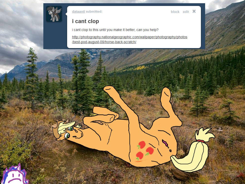 2012 applejack_(mlp) blonde_hair clothing cowboy_hat cutie_mark e621 earth_pony english_text equid equine female feral friendship_is_magic genitals green_eyes hair hasbro hat headgear headwear horse mammal mspaintponies my_little_pony pony quadruped solo tail text tumblr twilight_panda vulva