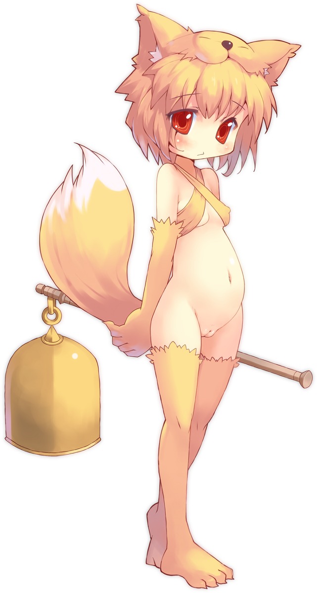 1girls 2d animal_ears anthro anthro_female anthro_only bell belly blonde_hair clothing elbow_gloves fat_mons female female_only flat_chest fox_ear genitals gloves highres looking_at_viewer moonlight_flower navel pixiv_manga_sample pussy ragnarok_online red_eyes short_hair solo standing stockings tail thighhighs toe_socks toes tsuderou uncensored white_background