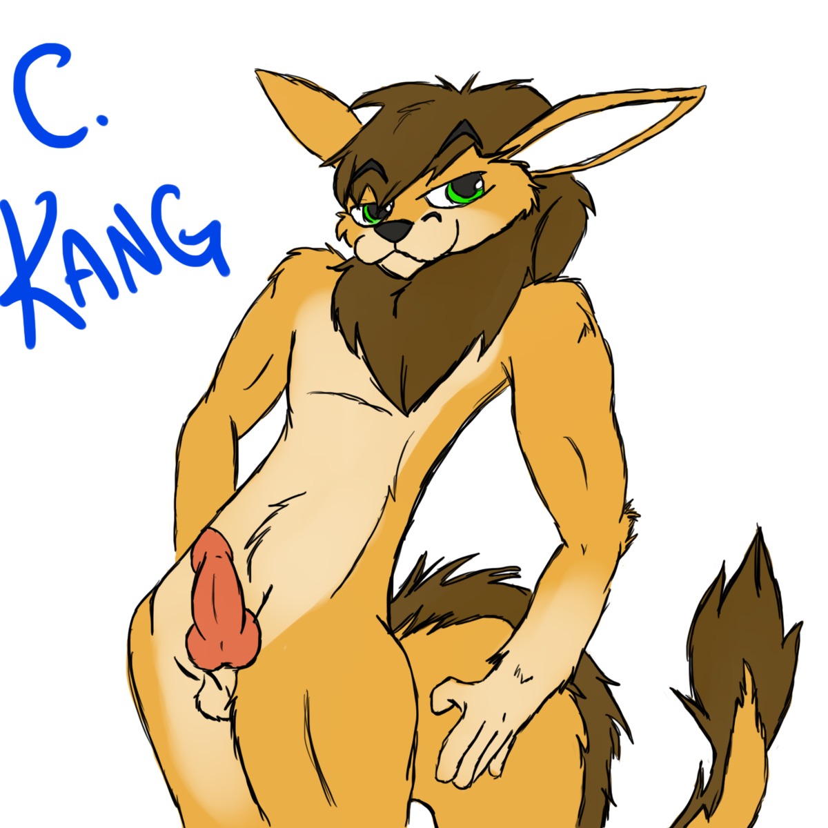 1:1 anthro balls e621 erection felid fenchfletcher fur genitals hi_res hybrid kangaroo lion looking_at_viewer macropod male mammal mane marsupial nude pantherine penis solo tail zealand