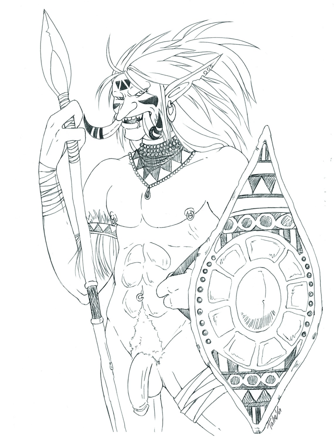 armband balls blizzard_entertainment e621 facial_piercing flaccid genitals hi_res humanoid jewelry lip_piercing male melee_weapon navel navel_piercing navel_ring necklace nipple_piercing nipples nude penis piercing polearm pubes ring_piercing shield simple_background solo spear tattoo tribal troll_(mythology) tusks unknown_artist warcraft weapon white_background