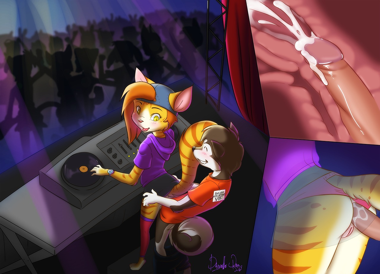 2013 anal anal_penetration anthro blush bodily_fluids butt camomilet canid canine canis clothed clothed_sex clothing clothing_aside cum cum_in_ass cum_inside dance_floor dancing devoid-kiss digital_media_(artwork) disc_jockey dj_booth domestic_cat domestic_dog duo_focus e621 ejaculation english_text erection exhibitionism eyes_closed felid feline felis female female_penetrated from_behind_position genital_fluids genitals group hair hat headgear headwear humanoid_genitalia humanoid_penis husky internal interspecies loli looking_back male male/female male_penetrating male_penetrating_female mammal nightclub no_underwear nordic_sled_dog orange_hair panties panties_aside partially_clothed penetration penile penile_penetration penis penis_in_ass public public_sex record_player sex silhouette spitz standing tabby_cat tail text turntable_(decks) underwear underwear_aside vulva young young_anthro