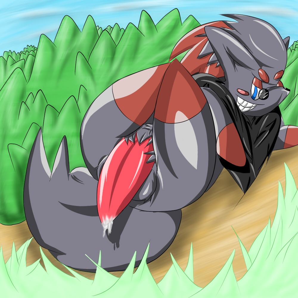 color cum day feral fur glasses l-foxx male male_only nude outdoors penis pokemon pokemon_(species) rule34 solo tagme zorua