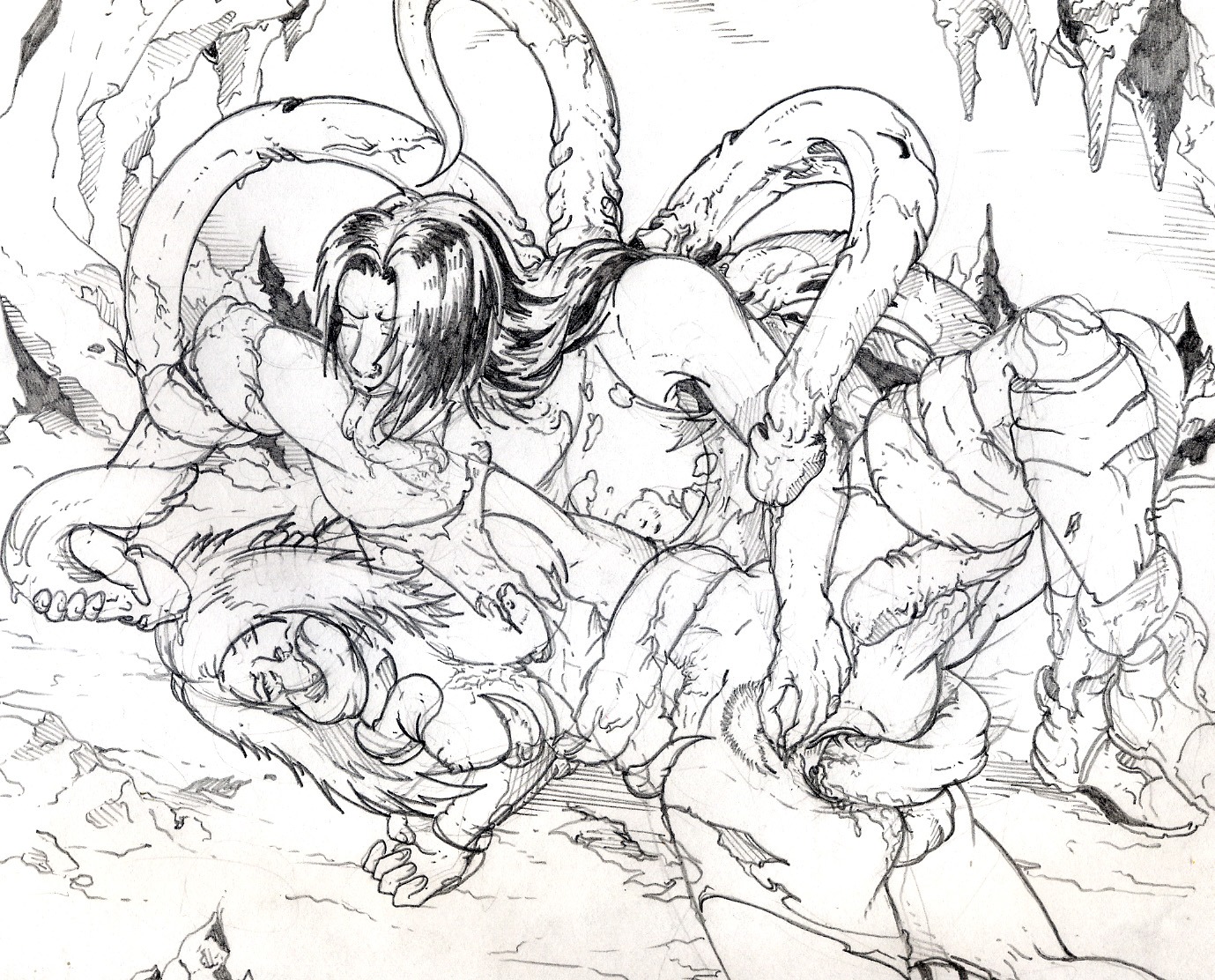 all_three_filled breasts claymore cock-tail drawn female final_fantasy final_fantasy_vii humida large_breasts male miria_(claymore) penis pussy rape rule34 tentacle tentacle_sex tifa_lockhart vaginal_penetration
