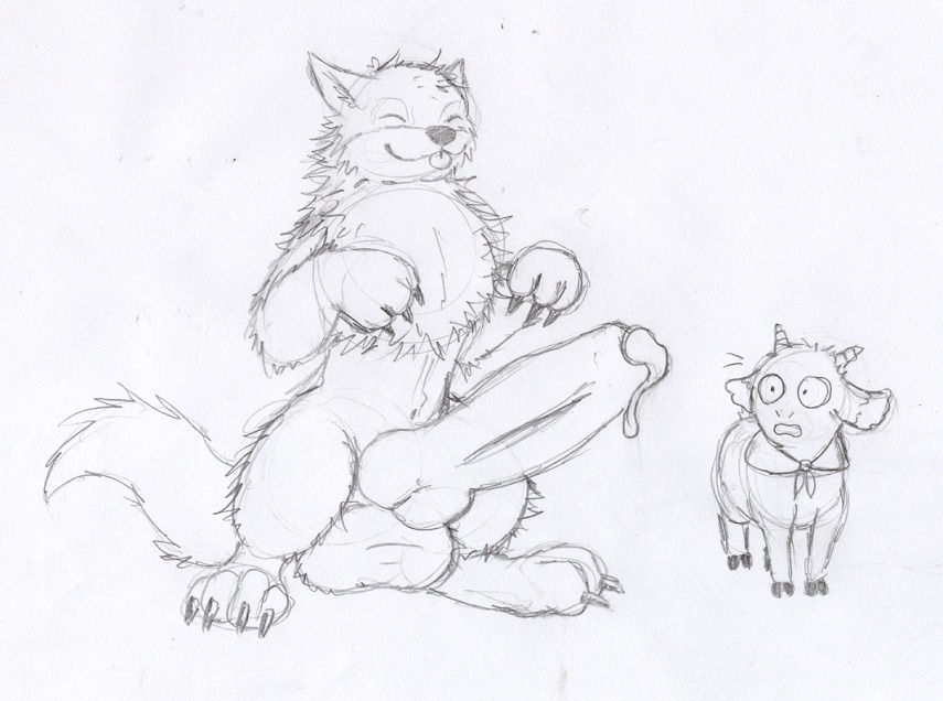 ambiguous_gender balls big_balls big_penis canine canine_penis caprine erection feral gabu goat huge_balls huge_cock knot male male/ambiguous mei_(one_stormy_night) one_stormy_night penis precum rule34 wolf