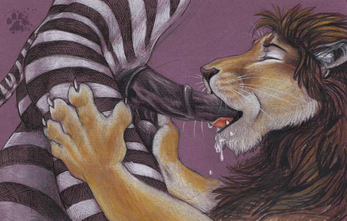 2008 animal_genitalia animal_penis anthro anthro_on_anthro ball_fondling balls blotch bodily_fluids cheek_bulge claws cum duo e621 equid equine equine_genitalia equine_penis erection eyes_closed felid fellatio finger_claws fondling genital_fluids genitals interspecies lion male male/male male_penetrated male_penetrating male_penetrating_male mammal oral oral_penetration pantherine penetration penile penis predator/prey predator_penetrated prey_penetrating prey_penetrating_predator role_reversal scratches_volume_2 sex stripes tail tongue traditional_media_(artwork) whiskers zebra