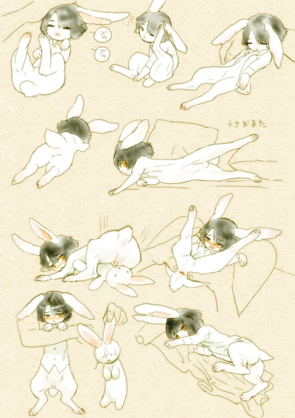 anus butt duo e621 femboy feral human isaki lagomorph leporid male mammal multiple_images petting plushie plushophilia rabbit size_difference solo solo_focus spread_anus spreading