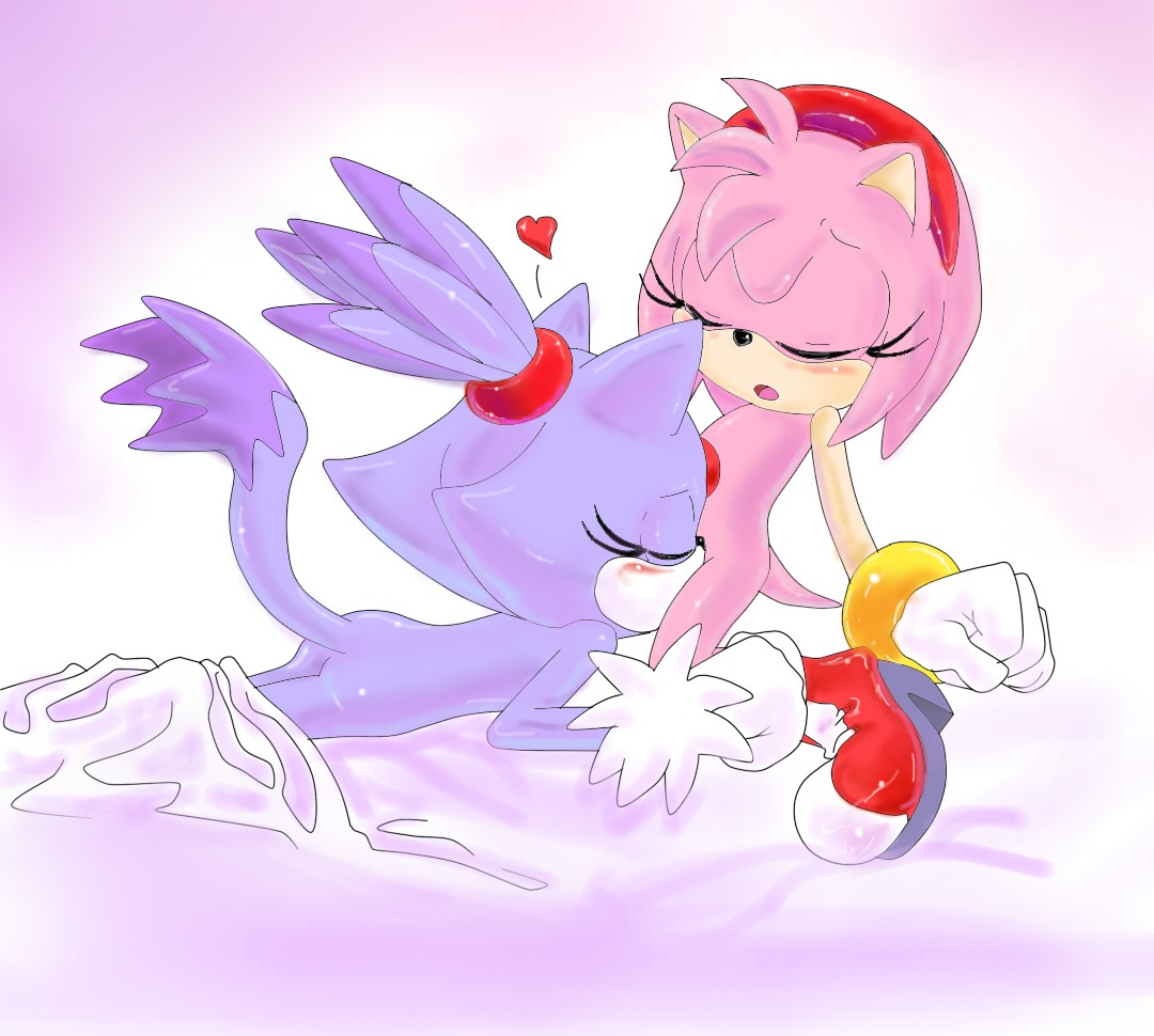 amy_rose anthro blaze_the_cat blush clothing cunnilingus domestic_cat duo e621 eulipotyphlan eyes_closed featureless_chest felid feline felis female female/female footwear gloves hair handwear heart_symbol hedgehog kneeling kneeling_and_blow_position lying mammal nude on_front open_mouth oral pink_body pink_hair randomguy999 sega sex shoes simple_background sonic_the_hedgehog_(series) spread_legs spreading tail vaginal white_clothing white_gloves white_handwear