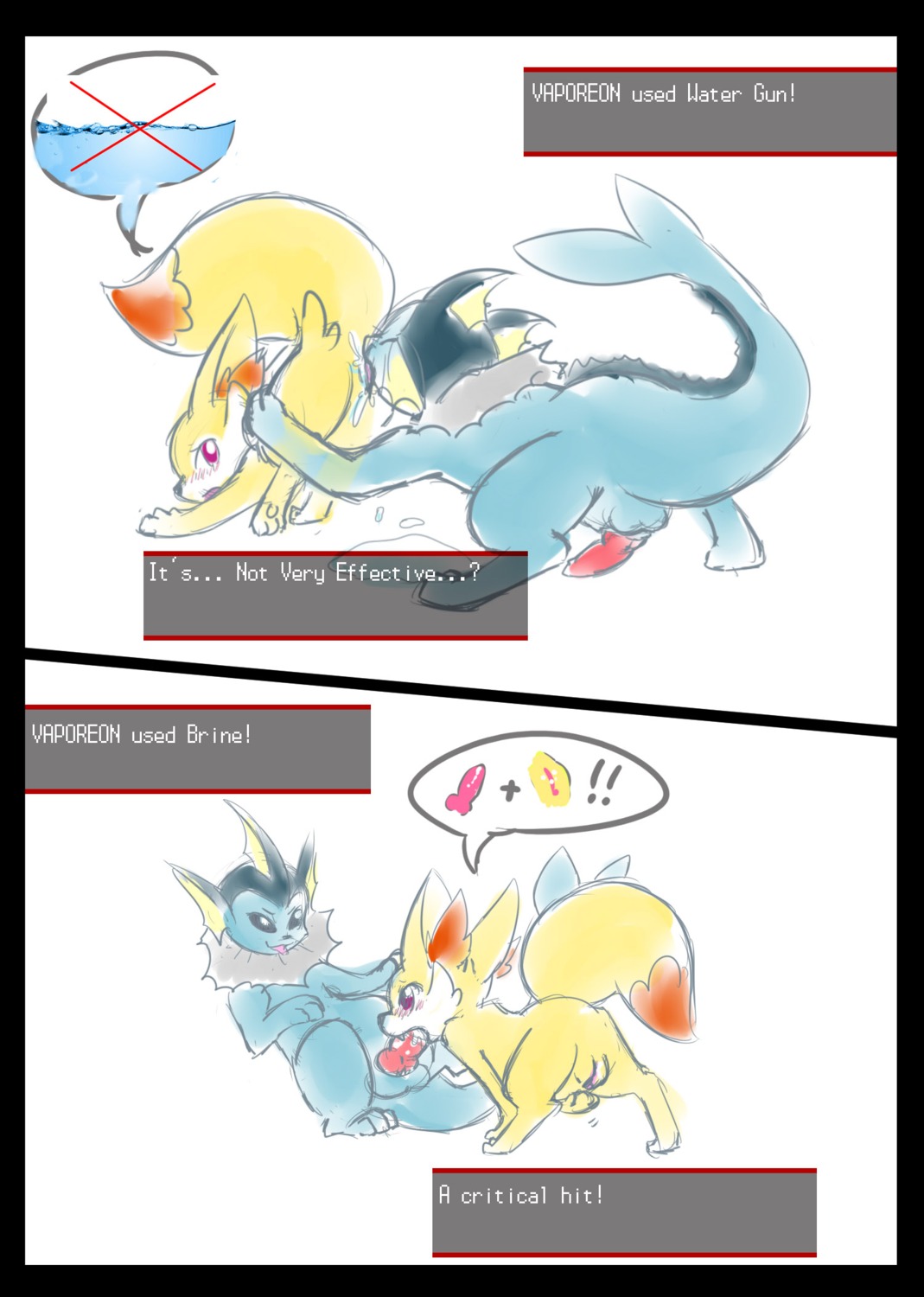 after_transformation all_fours black_border blue_eyes blush bodily_fluids border butt canid canine comic concern confusion cunnilingus duo e621 eeveelution embarrassed english_text erection fellatio female female_penetrated fennekin feral fur generation_1_pokemon generation_6_pokemon genitals half-closed_eyes hatiimiga hi_res in_heat jaki-kun_(character) larger_male licking long_ears looking_back looking_down lying male male/female male_penetrating male_penetrating_female mammal narrowed_eyes nintendo nude on_back open_mouth oral oral_penetration paws penetration penile penis pokemon pokemon_(species) purple_eyes saliva sex size_difference smaller_female smaller_penetrated spread_legs spreading tail text tongue tongue_out vaginal vaporeon vulva water wide_eyed worried