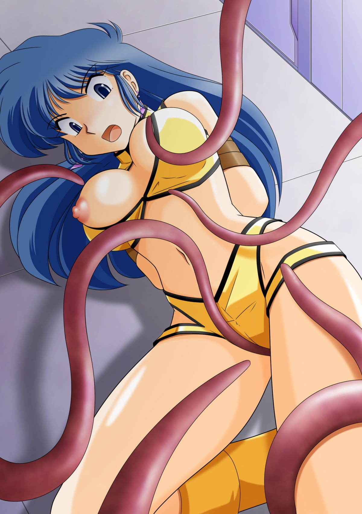 1girls 2008 blue_eyes blue_hair blush breasts curvaceous dirty_pair eikyu_otama female hair human large_breasts light-skinned_female light_skin long_hair nipples open_mouth partially_clothed rule34 tentacles yuri_(dirty_pair)