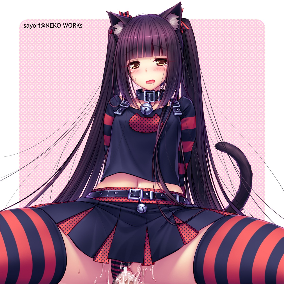 1boy 1girls 2d alternate_version_available animal_ears bell bell_collar belt blush brown_hair cat_ears cat_tail censored chocola_(sayori) collar female female_focus fur highres jingle_bell long_hair male nekopara outfit panties penis pixiv_manga_sample pointless_censoring purple_hair resized sayori sex slit_pupils solo_focus spread_legs striped striped_legwear striped_panties striped_thighhighs tail thighhighs tied_hair twintails underwear very_long_hair yellow_eyes