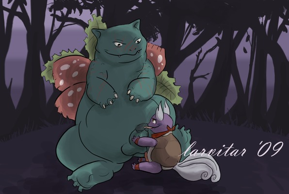 2009 color interspecies larvitar_(artist) licking male male_only multiple_males nintendo nude outdoors penis pok&eacute;mon_(species) pokemon pokemon_(species) pokemon_rgby rule34 scar size_difference tagme venusaur wartortle yaoi