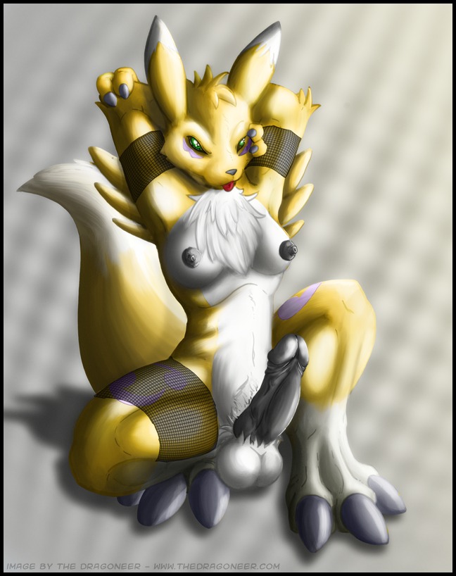 1futa anthro black_nipples breasts canine color digimon digimon_(species) dragoneer exposed_breasts fox front_view fur furry furry_breasts futanari intersex nipples penis renamon rule34 solo_futa tail