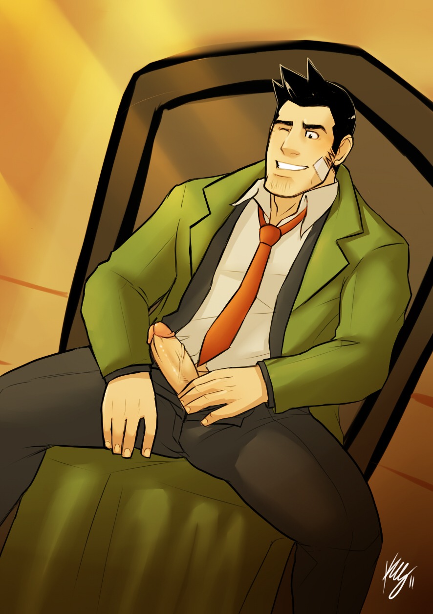1boy bara dick_gumshoe facial_hair gyakuten_saiban human male male_only penis rule34 sablechan solo yaoi