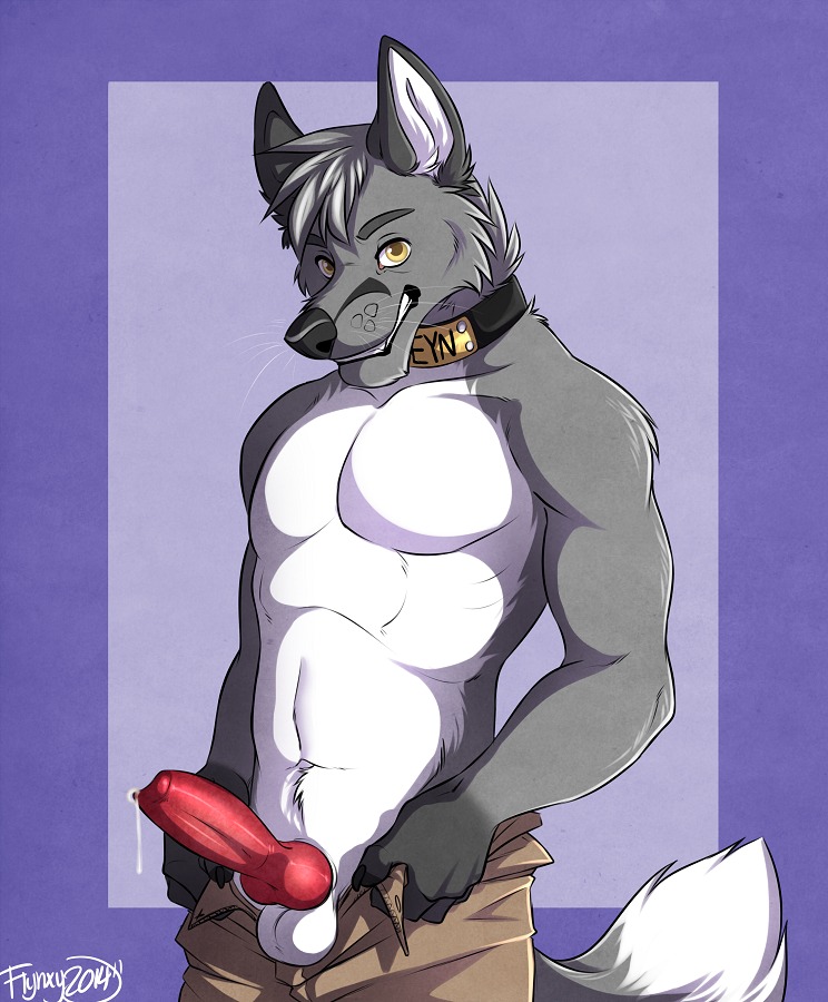 2014 animal_genitalia animal_penis anthro athletic balls biceps biped black_nose bodily_fluids bottomwear bottomwear_pull canid canine canine_genitalia canine_penis canis clothed clothing clothing_pull collar dipstick_tail e621 erection fangs flynx-flink fox fur genital_fluids genitals gloves_(marking) grey_body grey_fur grey_hair hair hybrid knot leaking looking_at_viewer male mammal markings muscular muscular_anthro open_bottomwear open_clothing open_pants pants pants_pull pecs penis pinup pose precum reynfolf solo standing tail tail_markings teeth topless unzipped whiskers white_balls white_body white_fur wolf yellow_eyes zipper