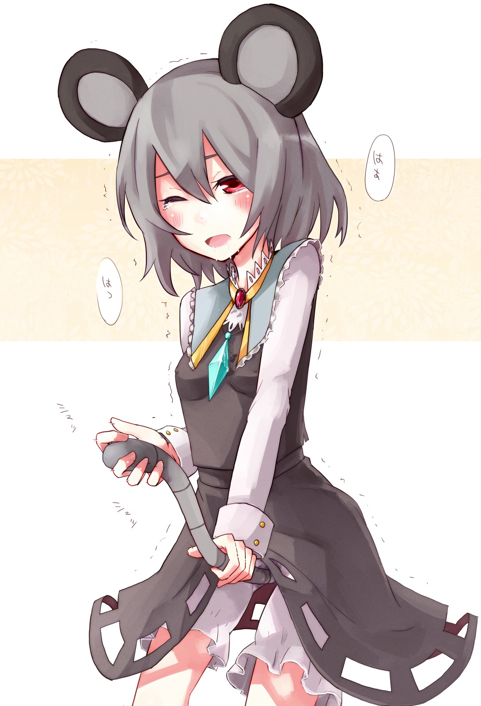 animal_ear between_legs bloomers bloomers_(victorian) blush capelet erect_nipples female grey_hair highres jewelry masturbation mouse_ears mouse_tail nazrin nipples pendant red_eyes rule34 shirofox short_hair solo tail tail_between_legs tail_masturbation tear touhou trembling wink