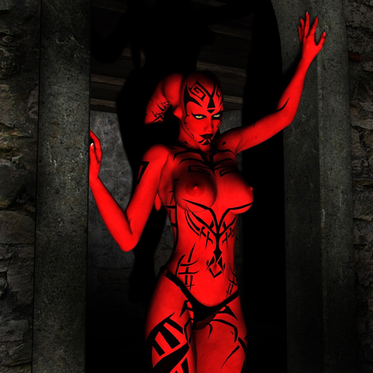 3d alien darth_talon female red_skin rule34 sith star_wars star_wars:_legacy tattoo twi'lek