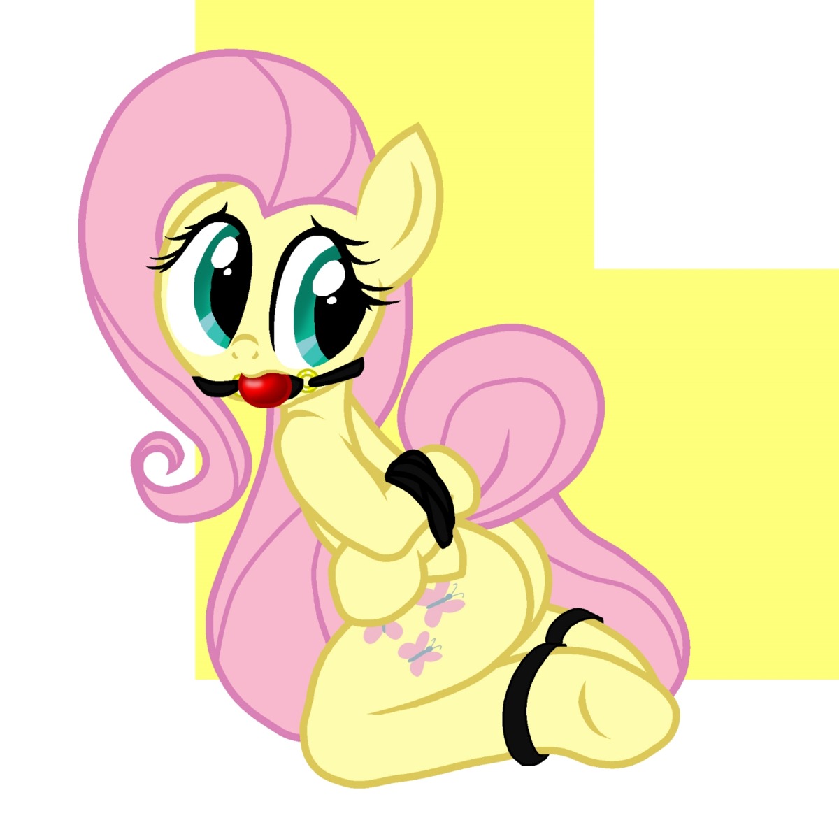 1:1 2011 abstract_background anthro ball_gag bdsm biped blue_eyes bondage bound cutie_mark e621 equid equine feathered_wings feathers female fluttershy_(mlp) friendship_is_magic gag gagged hair hands_behind_back hasbro hi_res hooves kneeling long_hair looking_back mammal my_little_pony mythological_creature mythological_equine mythology pegasus pink_hair pyruvate simple_background solo submissive submissive_female tail wings yellow_body yellow_feathers
