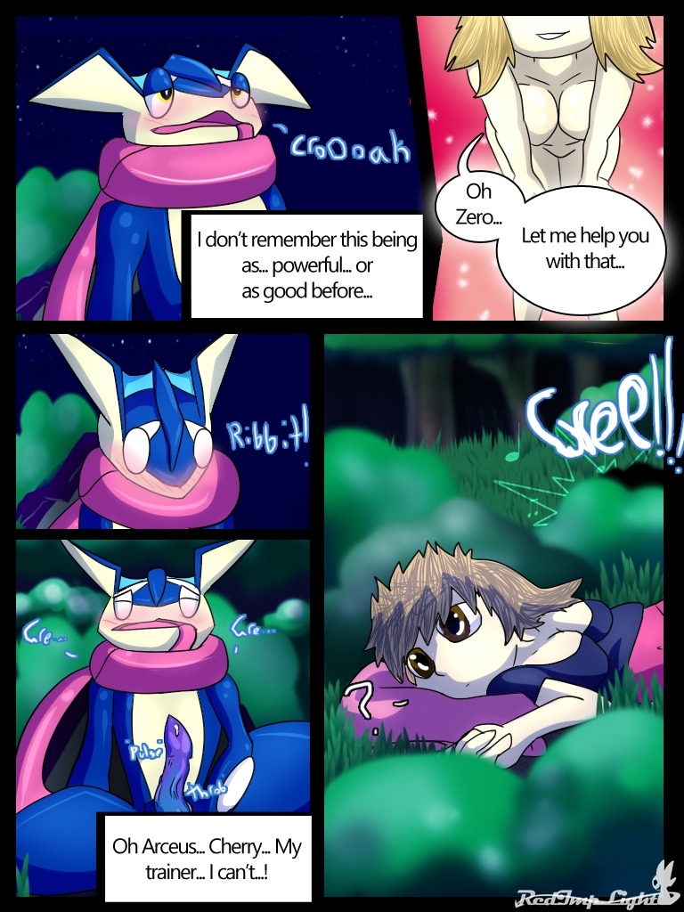 3:4 amphibian animal_noises anthro blonde_hair blue_body blush blush_lines bodily_fluids breasts brown_eyes cherry_the_trainer_(redimplight) clothing comic croaking daydream detailed_background dialogue digital_media_(artwork) duo e621 empty_eyes english_text erection fantasizing fantasy female female_on_anthro forest generation_6_pokemon genital_fluids genitals greninja hair human human_on_anthro interspecies male male/female male_on_human mammal masturbation musical_note musical_symbol nature night nintendo nude oh_my_arceus outside penis plant pokemon pokemon_(species) pokemon_speak precum question_mark redimplight symbol tan_hair text tongue tongue_out tree waking_up yellow_eyes zero_(redimplight)