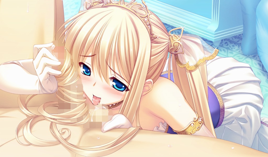 balls blonde_hair blue_eyes blush bridal_gauntlets caressing_balls caressing_testicles censored elbow_gloves female game_cg hairjob himukai_kyousuke licking lieselotte_schreiber long_hair male owari_naki_natsu_towa_naru_shirabe princess rule34 testicles tongue