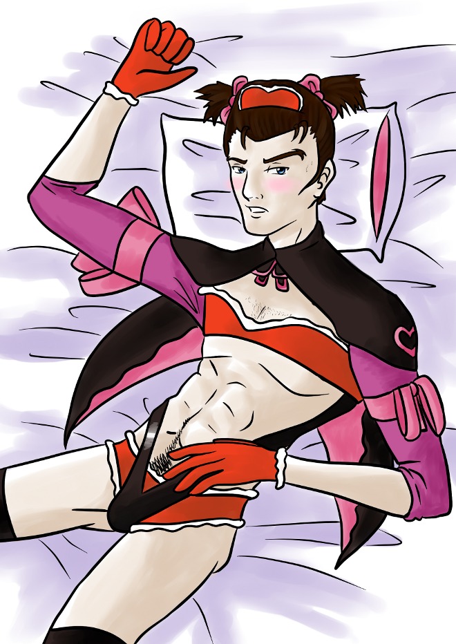 1boy abs blushing bulge crossdressing happy_trail male male_only no_more_heroes rule34 strawberry tagme travis_touchdown