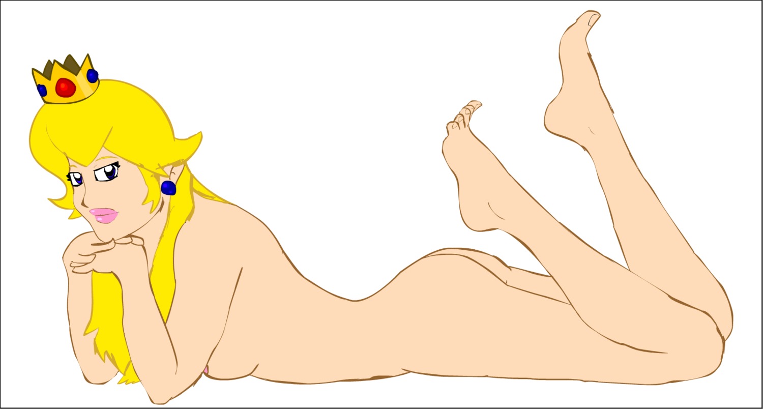 ass barefoot breasts color crown dairyking ear_piercing female female_only hair human long_hair mario_(series) nintendo nude piercing princess_peach rule34 side_view solo straight_hair tagme yellow_hair