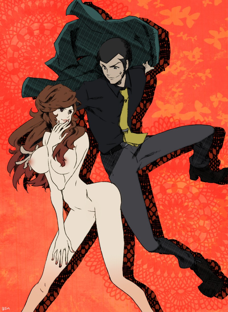 00s 1boy 1girls arsene_lupin_iii bare_shoulders big_breasts black_hair bottomless breasts brown_eyes brown_hair clothed_male_nude_female cmnf curvaceous female human kakan large_breasts light-skinned_female light_skin long_hair lupin_iii male matano_maya mine_fujiko naked nude rule34 short_hair tagme topless