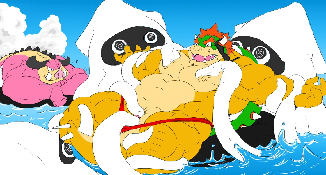 blooper bowser green_shell horns koopa male male_only mario_(series) mario_and_luigi_(series) midbus nintendo nipples rule34 shell spiky_shell tagme